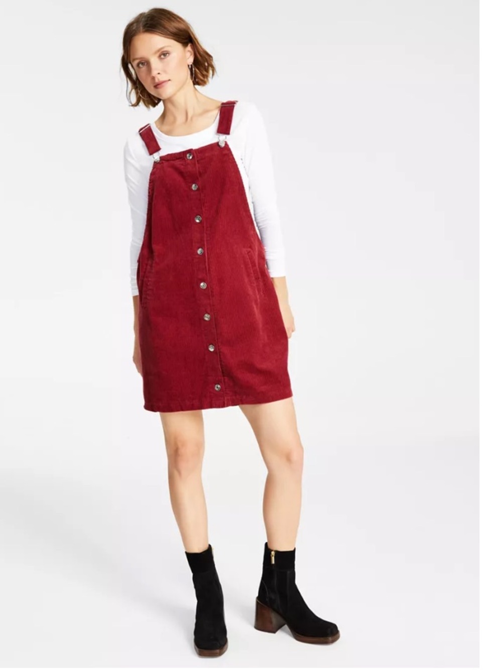 NWT Celebrity Pink Junior’s Cotton Corduroy Button-Front Pinafore Dress